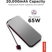 Lenovo Go USB-C Laptop Power Bank 20000 mAh 65W USB-C & USB-A Ports Fast Charging Portable Power Station with Integrated Cable - Storm Grey product image