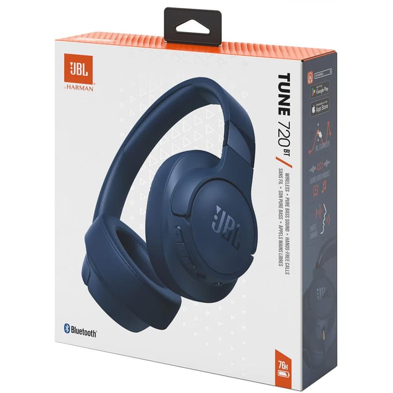 JBL Tune 720BT Wireless Over-Ear with JBL Pure Bass Sound Bluetooth 5.3 Up to 76H Battery Life & Speed Charge, Lightweight, Comfortable & Foldable Design - Blue