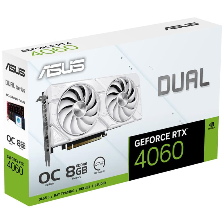 ASUS Dual GeForce RTX™ 4060 EVO OC Edition 8GB GDDR6 PCIe 4.0 DLSS 3 Axial-tech Fan Design 0dB Technology - White