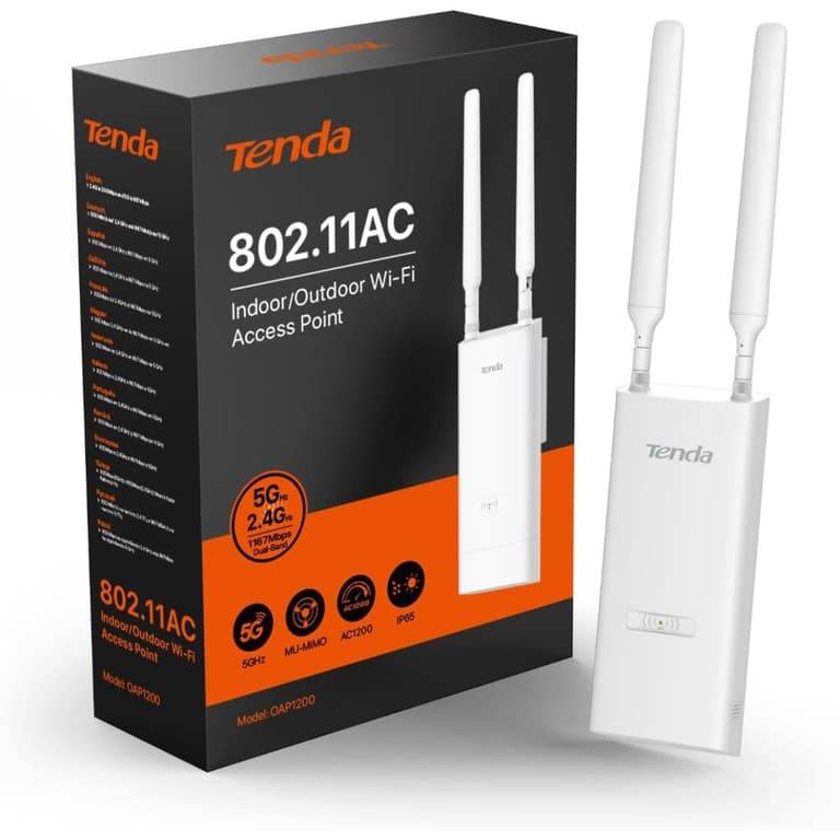 Tenda OAP1200 Outdoor Access Point, AC1200 Dual Band Gigabit Wi-Fi Access Point 24V Passive PoE, IP65, Waterproof, 1 Gigabit Port - White