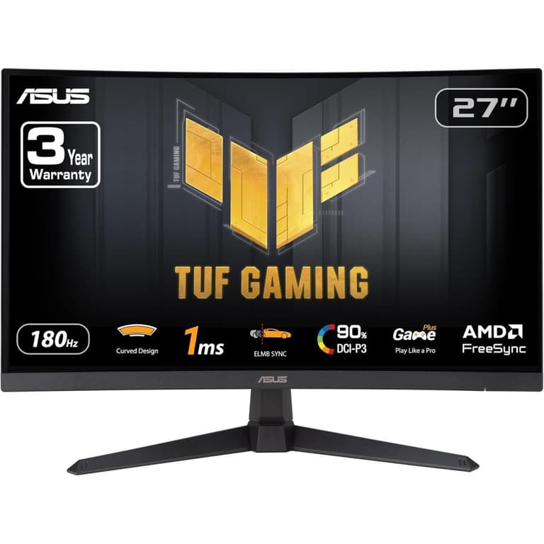 Asus TUF VG27VQ3B 27" Curved 1500R Full HD 180Hz 1ms DCI-P3: 90% FreeSync Shadow Boost Enhances w/ Speaker - Black