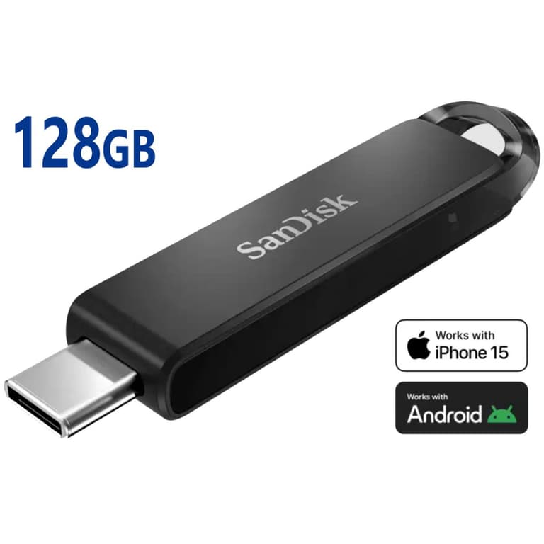 SanDisk 128GB Ultra USB Type-C up to 150MB/s Include Encryption, Backup & Recovery Apps Flash Drive For phones, laptops, & Tablets , Black