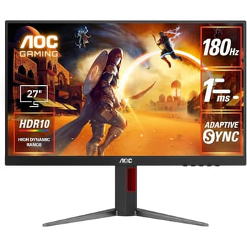AOC 27G4 Gaming 27" Fast IPS Full HD 180Hz up to 1ms HDR10 sRGB 130% Adaptive-Sync w/ HDMI 2.0 & DisplayPort & Adjustable Stand