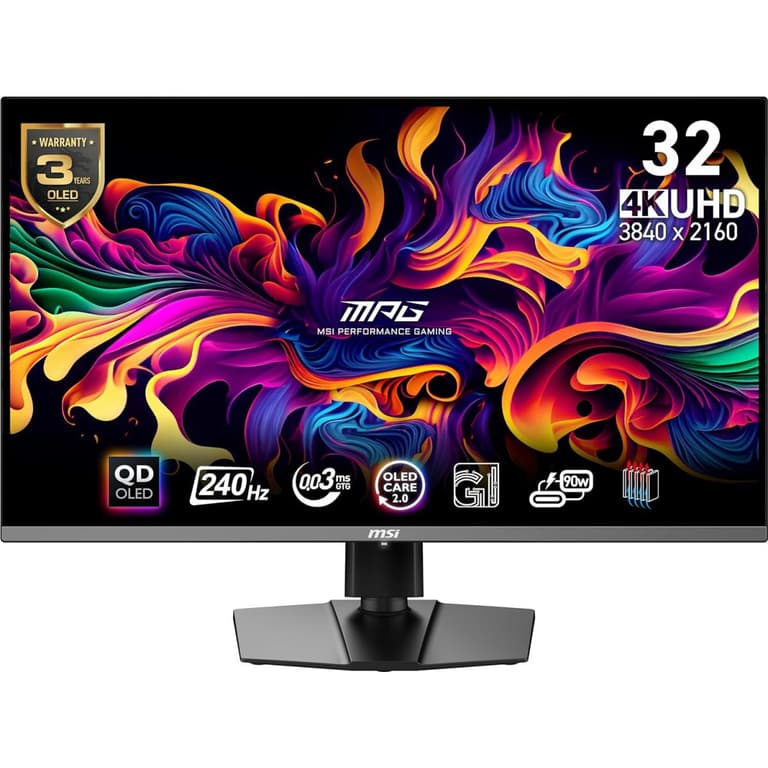 MSI MPG 321URX 32” QD-OLED Anti-Reflection 4K 240Hz 0.03ms HDR400 OLED Care 2.0 HDMI 2.1 Type-C 90W PD AMD FreeSync™ Premium Pro