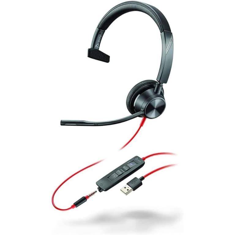 Poly Blackwire 3315 Wired USB Type-A & Wired USB Type-C & 3.5 mm One-Ear Boom Mic Noise & Echo Reduction For Mobile , PC & Mac Works with Teams (Certified)