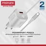 Promate PowerPort-PDQC3 USB-C Charger Premium 33W with 22.5W Quick Charge 3.0 Port & 1.5M Type-C Cable EU Interface - White product thumbnail 1