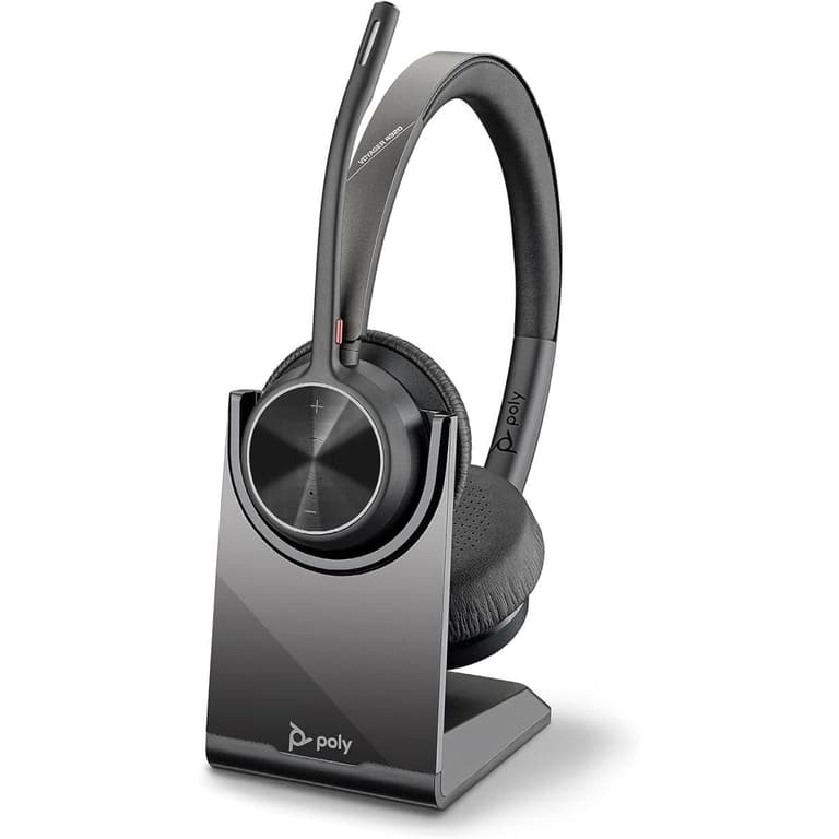 Poly Voyager 4320 USB-A Wireless Headset Passive Noise Cancellation Up to 24 Hours Talk Time (Teams Certified) For PC/Mac/Mobile w/ BT700 Adapter & Charging Stand