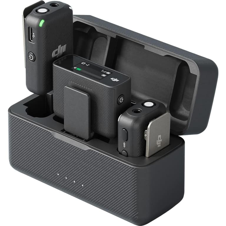 DJI Mic (2 TX + 1 RX + Charging Case), Wireless Lavalier Microphone, 250m (820 ft.) Range, 15-Hour Battery, Noise Cancellation, Wireless Microphone for PC, iPhone, Android, Record Interview, Vlogs