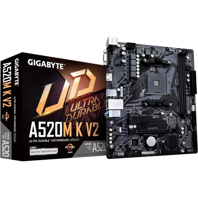 GIGABYTE A520M K V2 AMD A520 AM4 DDR4 Micro ATX Support AMD Ryzen 3000 & 5000 & M.2 SSD