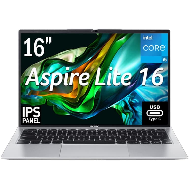 Acer Aspire Lite 16 AL16-52P (2024) NEW 13th Gen Intel Core i5 10-Cores Slim Design w/ DDR5 Memory & 16" IPS Full HD+ Display & USB C Charging (Customized) - Silver