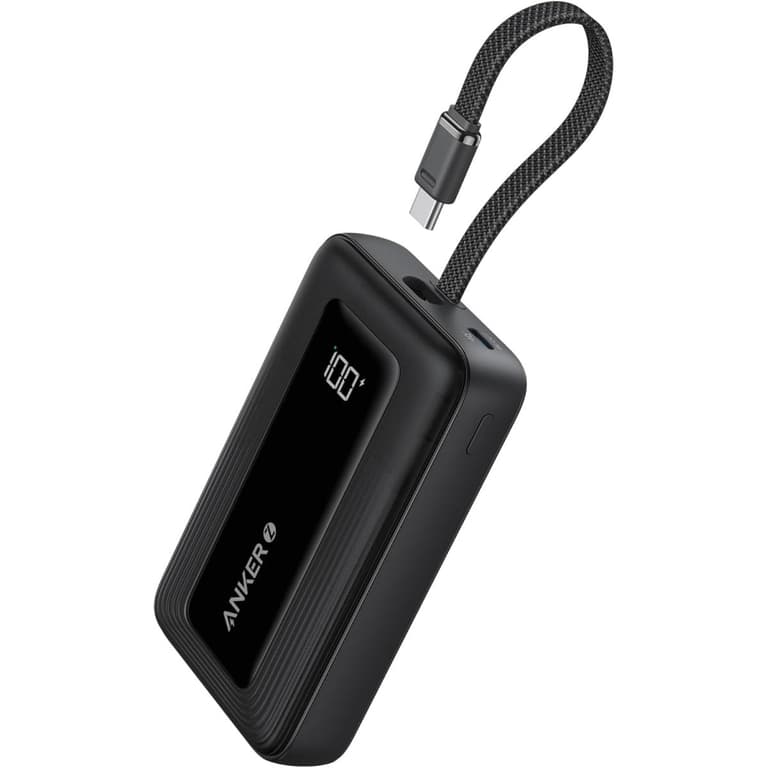 Anker A1689 Zolo Portable Charger, 20,000mAh 30W Power Bank with Built-in Lanyard USB-C Cable for Travel, Fast Charging Battery Pack - Black