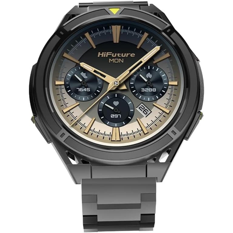 HiFuture ACTIVE Smartwatch with Dual Band GPS, 1.43" AMOLED Display, 7-Day Battery Life, Sleep & Heart Rate Health Tracking, IP68 Waterproof for Men & Women - Black & Yellow