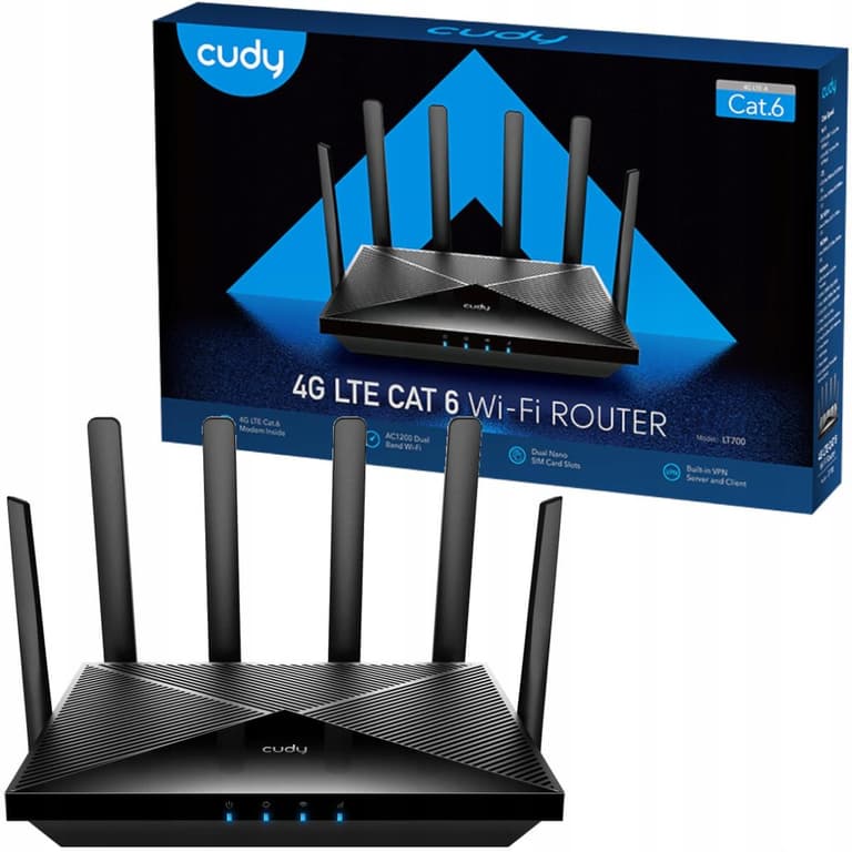 Cudy LT700 4G LTE Cat 6 AC1200 WiFi Route Dual SIM 4G Cellular Dual Band Router 4 Gigabit Ports OpenVPN