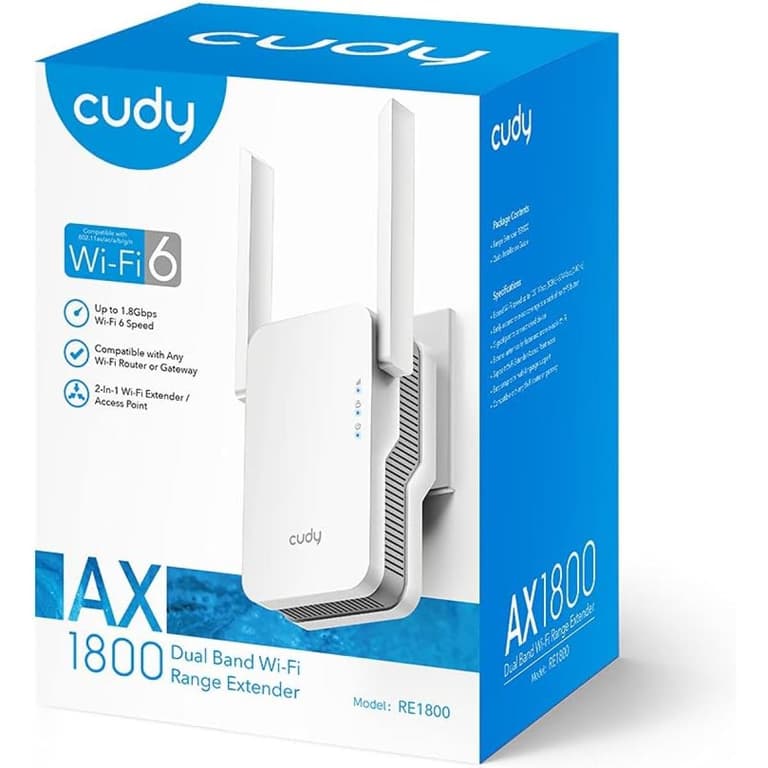 Cudy RE1800 AX1800 Mesh WiFi 6 Extender WiFi 6 Covers up to 2000 sq.ft & 30 Devices Dual Band up to 1.8Gbps Speed AP Mode Gigabit Port