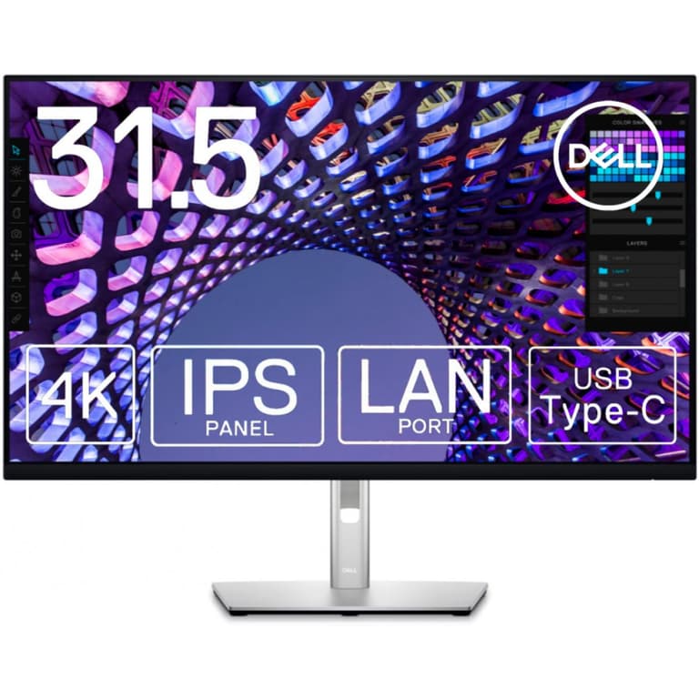 Dell P3223QE 32" IPS 4K Extensive Connectivity & ComfortView Plus w/ USB-C up to 90W & Adjustable Stand - Silver