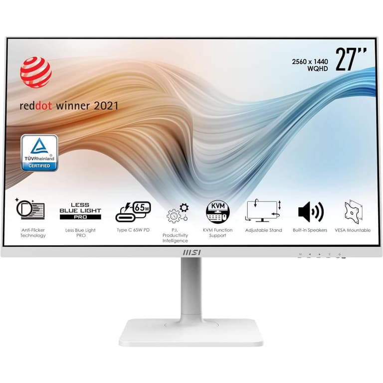 MSI Modern MD272QPW 27" IPS 2K 75Hz Eyesight Protection Adjustable Stand w/ USB C & Speakers - White