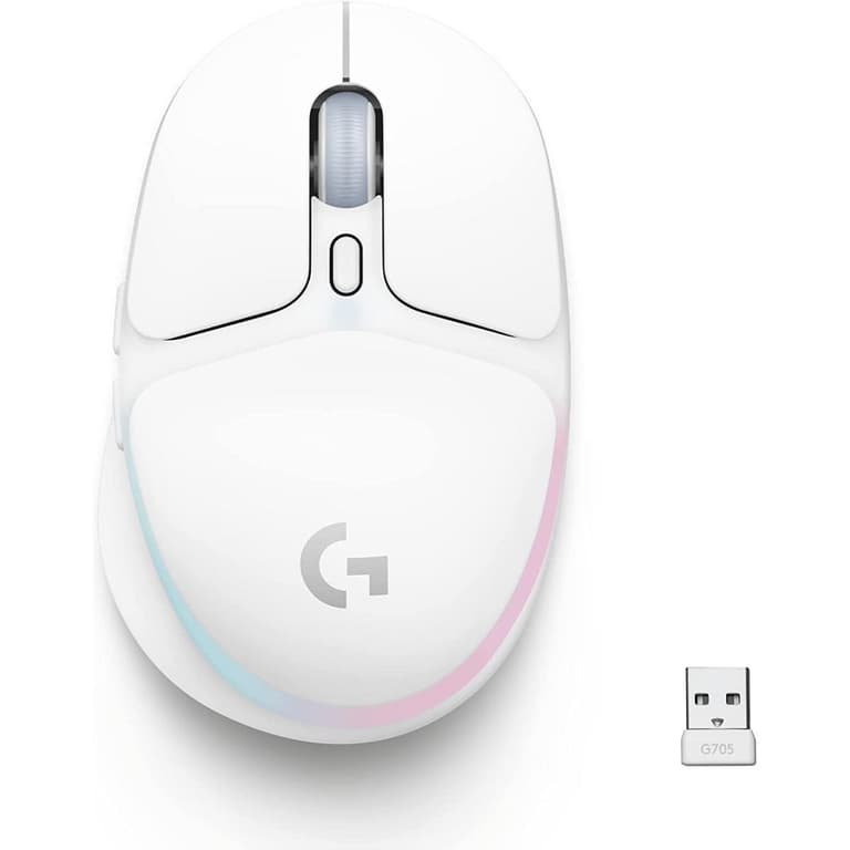 Logitech G705 Wireless Bluetooth Customizable LIGHTSYNC RGB Lighting Lightspeed Lightweight 8,200 dpi 40-hr battery PC/Mac/Laptop - White Mist