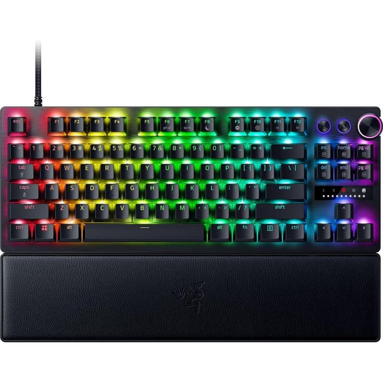 Razer Huntsman V3 Pro TKL Esports Analog Optical Switches Rapid Trigger & Adjustable Actuation Media Keys & Dial Doubleshot PBT Keycaps Wrist Rest - Black