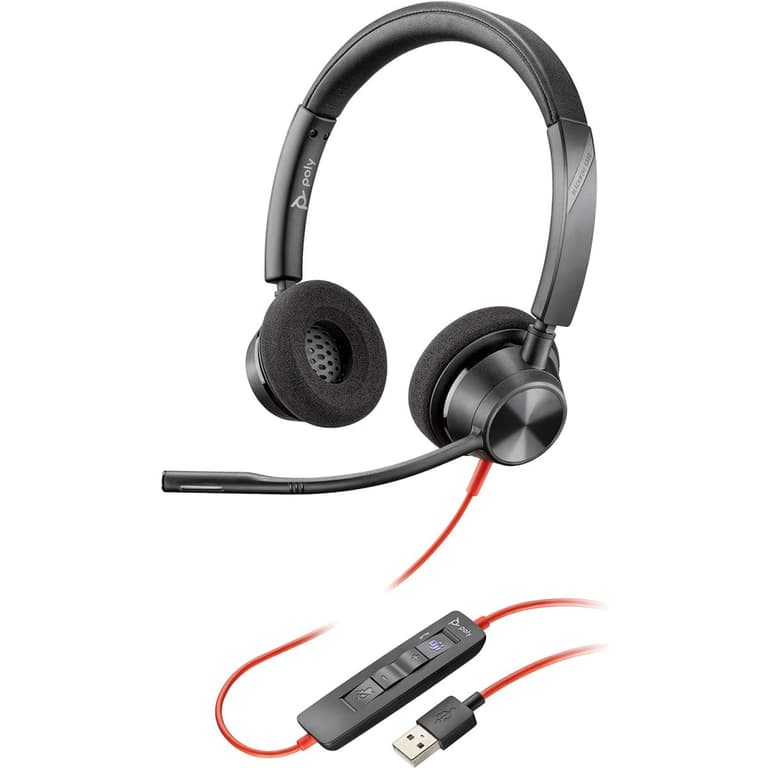 Poly Blackwire 3320 Wired Dual-Ear Boom Mic USB-A Noise-Canceling Mic For PC & Mac Works with Teams (Certified)
