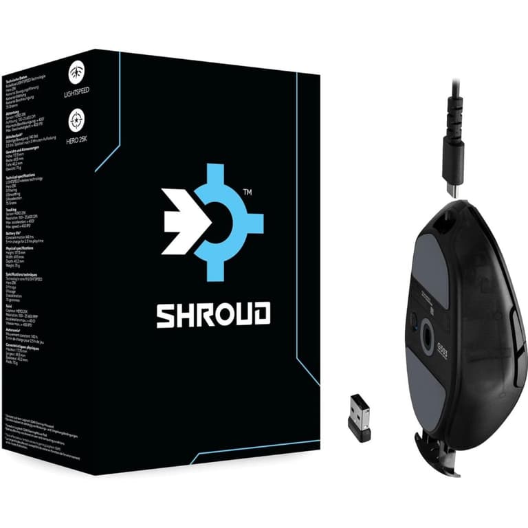 Logitech G303 Shroud Edition Wireless LIGHTSPEED HERO 25K Sensor 25,600 DPI 75 grams 5 buttons 145 Battery Life - Black