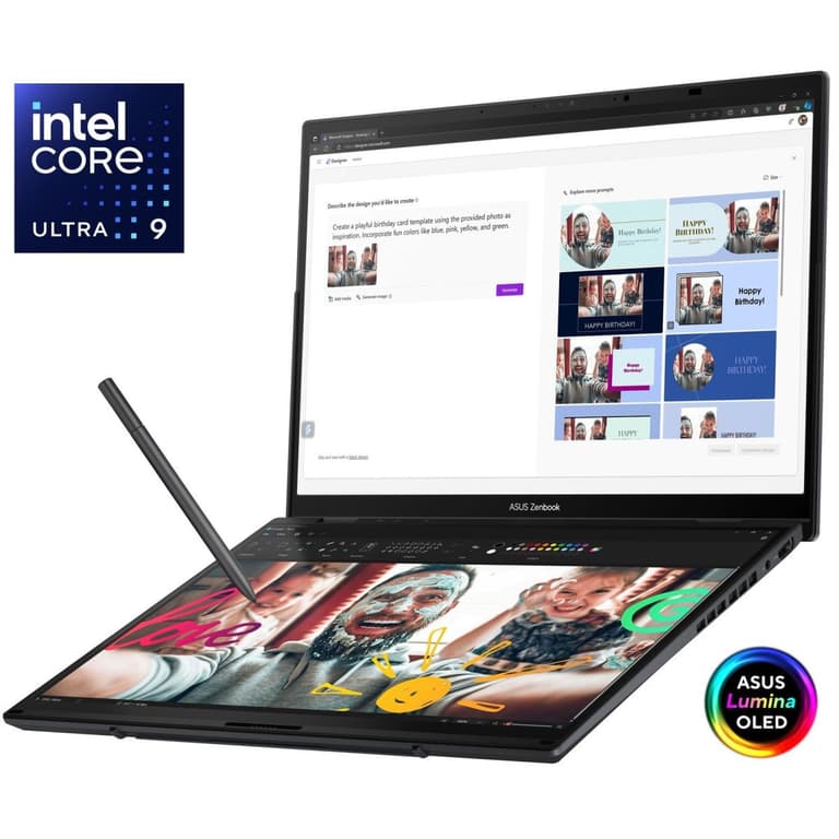 ASUS Zenbook Duo (2024) UX8406 Intel Core Ultra 9 185H 16-Cores w/ Dual 3K OLED 120Hz Touch Screens & BIG Battery - Inkwell Gray
