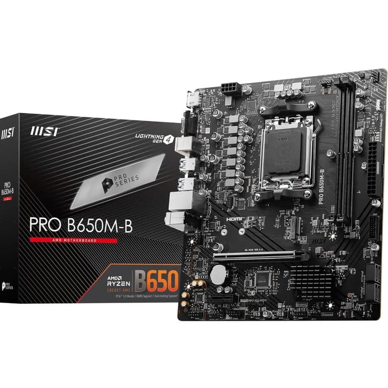 MSI PRO B650M-B AMD AM5 B650 DDR5 Micro-ATX Supports AMD Ryzen 7000 Series Processors PCIe 4.0 x16 1x M.2 Gen4 2.5G LAN