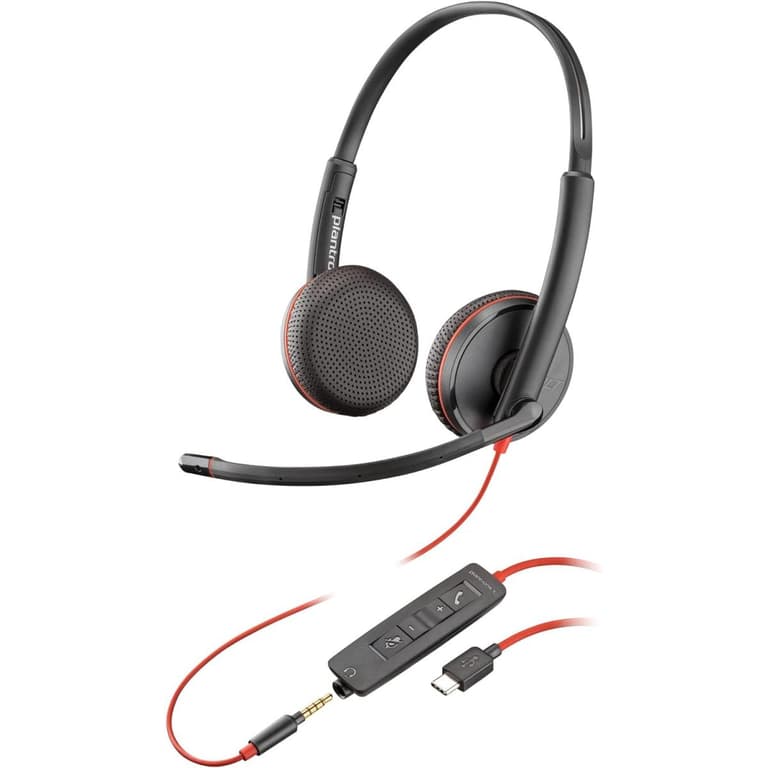 Poly Blackwire C3225 Wired Dual-Ear Boom Mic USB-C Noise-Canceling Mic For PC & Mac & Mobile Works with Teams (Certified)