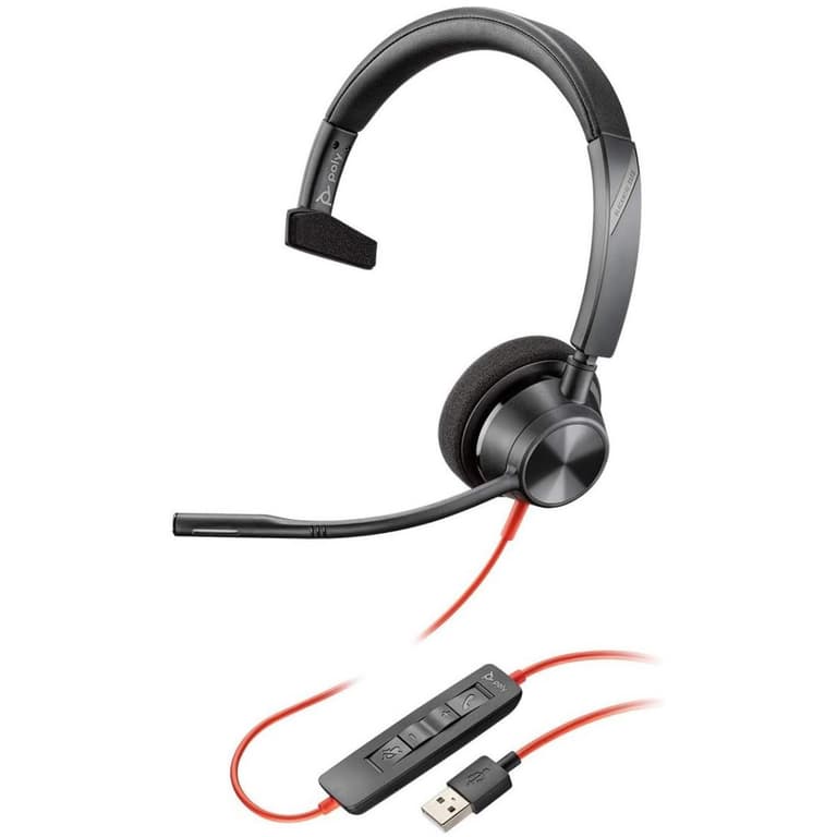 Poly Blackwire 3310 Wired One-Ear Boom Mic USB-A Noise-Canceling Mic For PC & Mac Works with Teams (Certified)