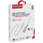 Promate USB-A to Lightning Cable High Tensile 2.4A Super-Fast USB-A to Lightning Charger 120 cm Anti-Tangle Silicone - White product image