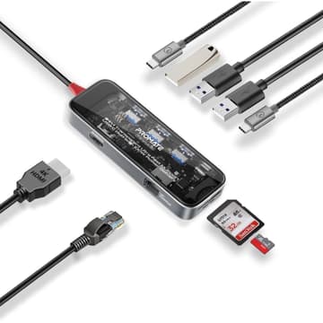 Promate TransHub-Go USB-C™ Hub 9-in-1 Multi-Display Media Hub 4K@60Hz HDMI 1000Mbps LAN 2x USB-A 5Gbps Ports 100W USB-C™ Power Delivery