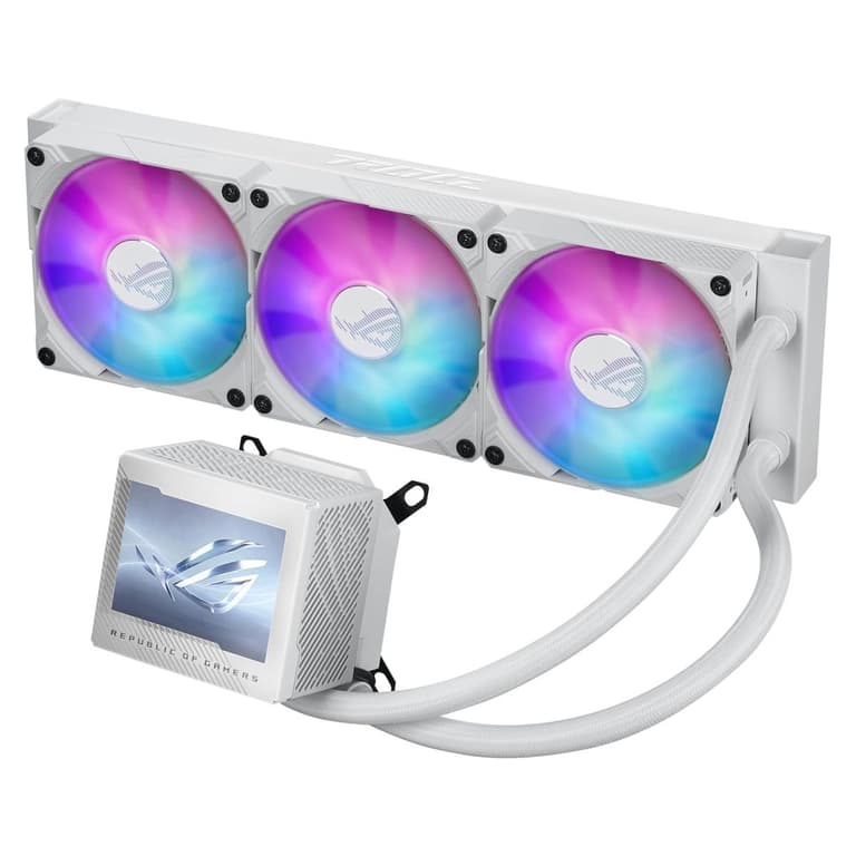 ASUS ROG Ryujin III 360 ARGB White All-in-one Liquid CPU Cooler 360mm Radiator Asetek 8th Gen Pump w/ 3X Magnetic 120mm ARGB Fans & 3.5” LCD Display
