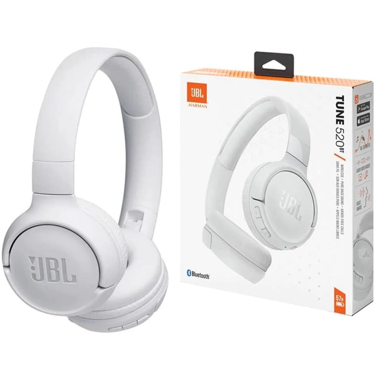 JBL Tune 520BT Bluetooth 5.3 On-Ear Headphones with JBL Pure Bass Sound & Hands-Free Calls 57-Hour Battery Life - White