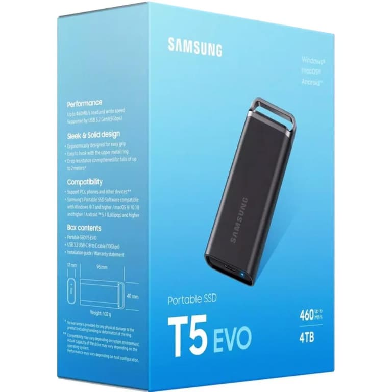SAMSUNG T5 EVO 8TB Portable External SSD USB 3.2 Gen 1 Seq. Read Speeds Up to 460MB/s For Gaming & Content Creation - Black