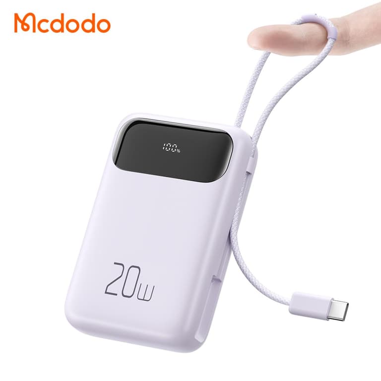 MCDODO MC-324 PD 20W Power Bank with USB C Cable 10000mAh Phone Battery Pack Portable Charger - Purple