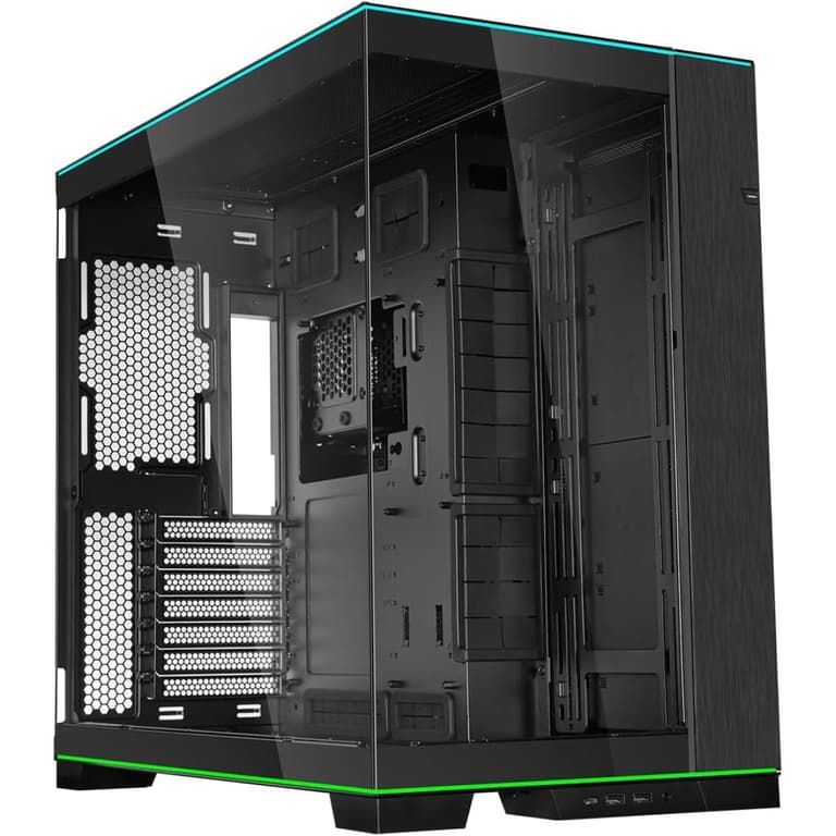 Lian Li O11D EVO RGB Front & Side Tempered Glass Dual Chamber Case ARGB Lighting Strips Up to 420mm radiator Reversible Chassis - Black