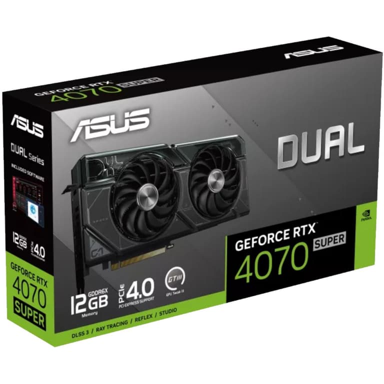 ASUS Dual GeForce RTX 4070 Super PCIe 4.0 12GB GDDR6X DLSS 3 Axial-tech Fan Design Auto-Extreme Technology