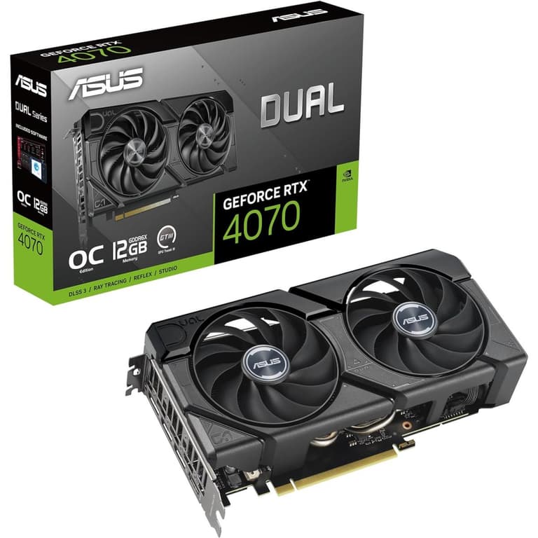 ASUS Dual GeForce RTX 4070 EVO OC Edition 12GB GDDR6X Axial-tech Fan Design 0dB Technology Auto-Extreme Technology