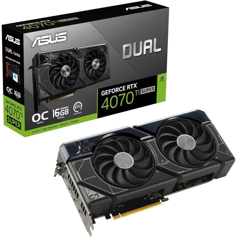 ASUS Dual GeForce RTX™ 4070 TI Super OC Edition 16GB GDDR6X DLSS 3 Axial-Tech Fan Design 0dB Technology Auto-Extreme Technology