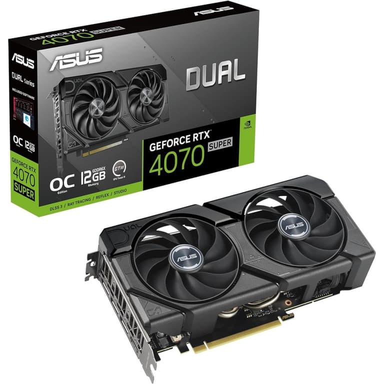 ASUS Dual GeForce RTX 4070 Super EVO OC Edition PCIe 4.0 12GB GDDR6X DLSS 3 Axial-tech Fan Design Auto-Extreme Technology