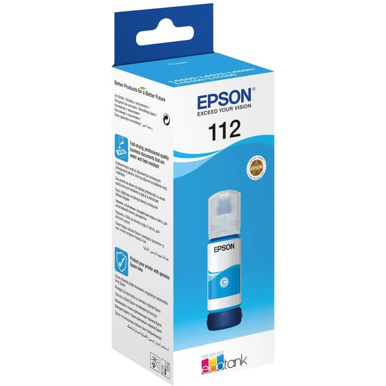 Genuine Epson 112 EcoTank Ink Bottle 70ml Cartridge Pigment - Cyan