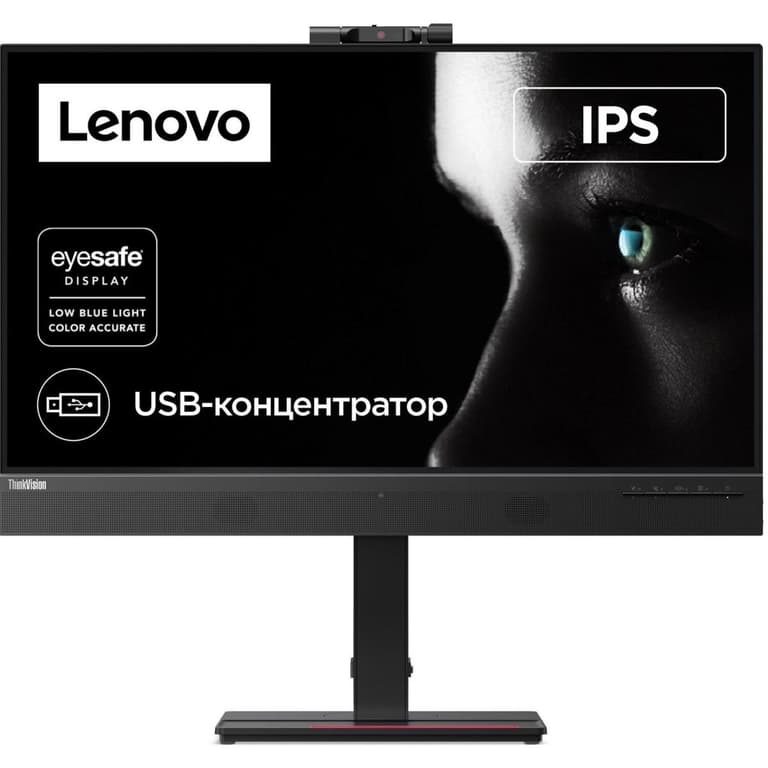 Lenovo ThinkVision T27hv-30 27" IPS 2K 74Hz Conferencing Monitor Adjustable Stand Built In 5MP IR+RGB Webcam & Speakers & Mic w/ HDMI 2.1, DP, USB C & USB Hub