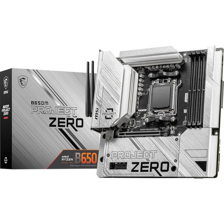 MSI B650M PROJECT ZERO Wi-Fi 6E & BluetoothAM5 AMD B650 Ryzen 7000 DDR5 2x M.2 mATX Back Connect Design