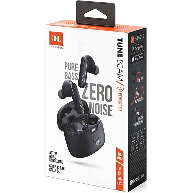 JBL Tune Beam Wireless Earbuds Active Noise Cancelling Bluetooth 5.3 Up to 48 Hours Battery Life Fast Charging JBL Pure Bass Sound - Black