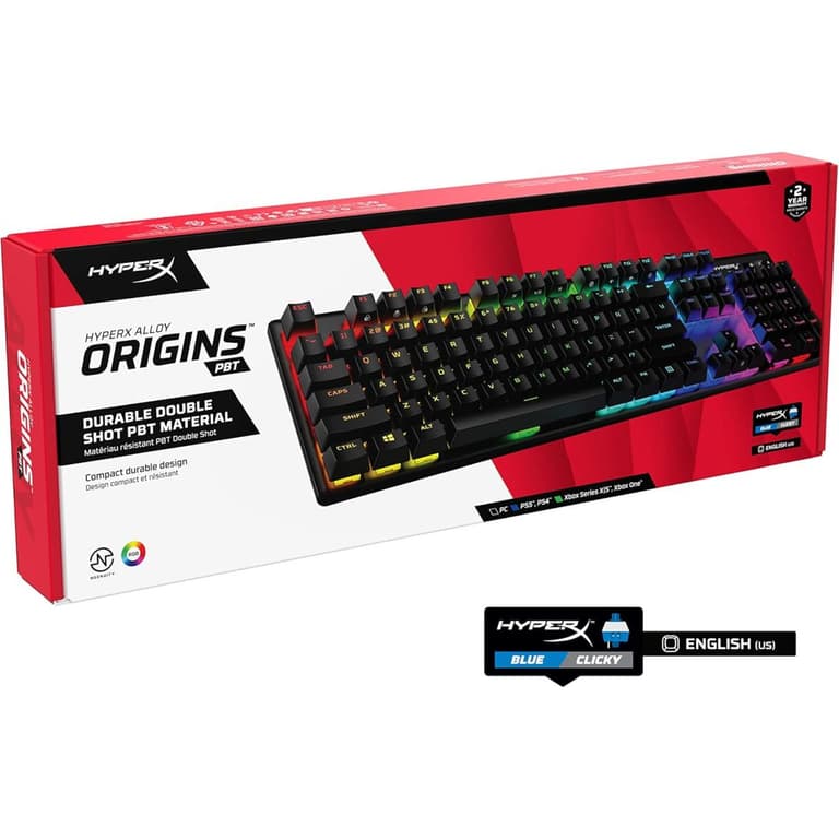 HyperX Alloy Origins Core PBT Mechanical RGB lighting Aluminum Body Onboard Memory Customizable with HyperX NGENUITY Clicky Blue Switch