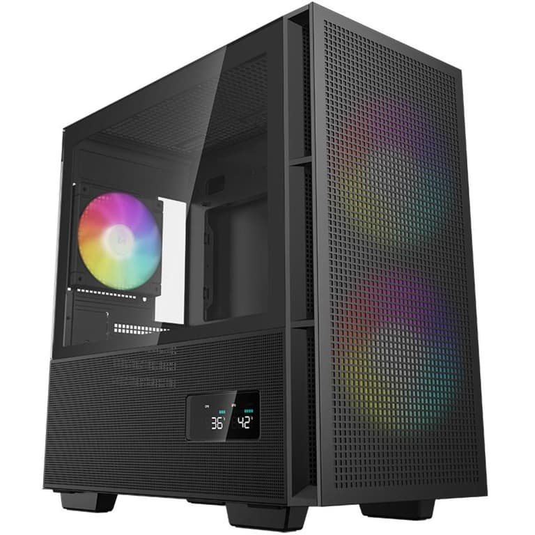 Deepcool CH360 Digital Micro Tower High Air Flow w/ 2x140mm + 1x120mm ARGB Fans Real-time Dual Status Digital Display - Black