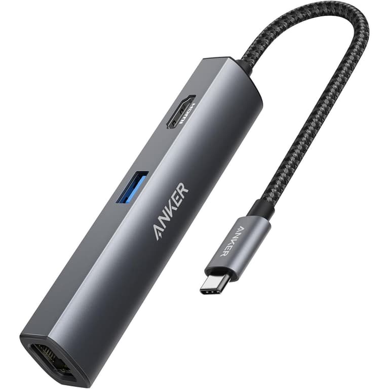 Anker A8338 USB C Hub Adapter, 5-in-1 USB C Adapter with 4K USB C to HDMI, Ethernet Port, 3 USB 3.0 Ports, for MacBook Pro, iPad Pro, XPS, Pixelbook, and More