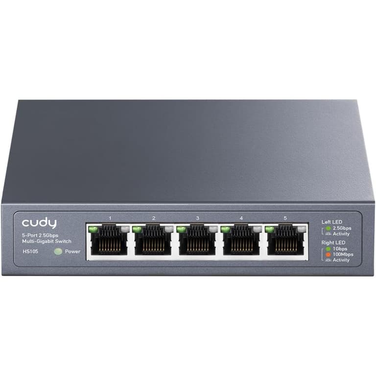 Cudy HS105 5-Port Ethernet Switch 2.5Gbps Full 2.5Gbps Ports Loop Detection 802.3az Energy Saving Desktop or Wall Mount
