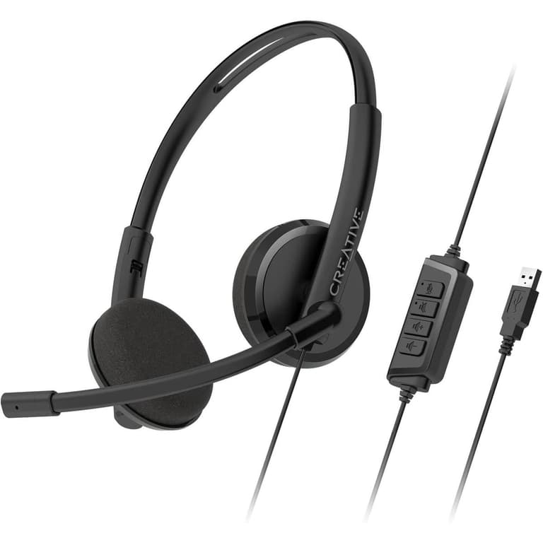 Creative HS-220 USB On-Ear Headset with Noise-Cancelling Condenser Boom Mic Inline Mic Mute/Volume Control For Video Calls