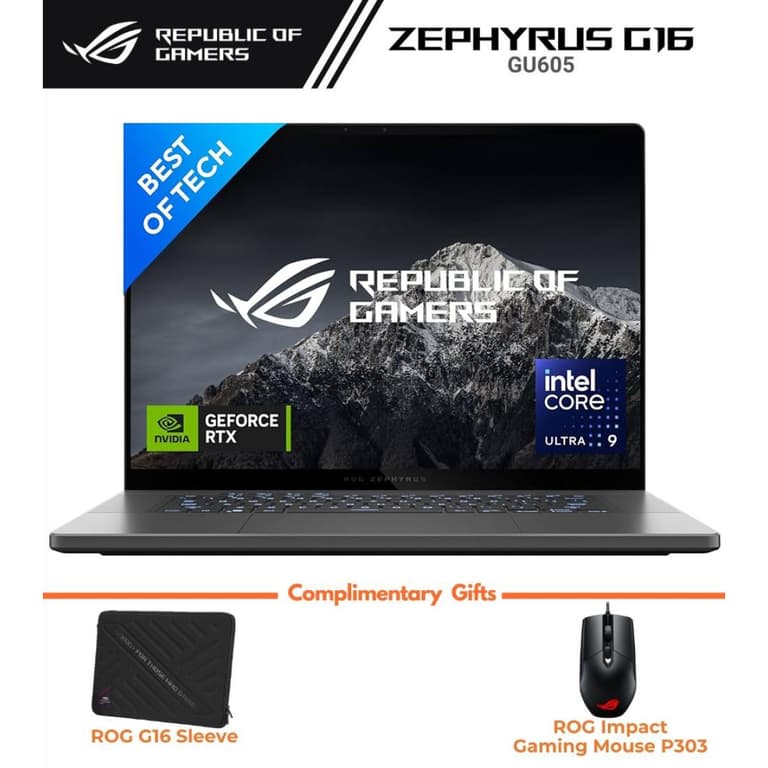 ASUS ROG Zephyrus G16 (2024) GU605MV Intel Core Ultra 9 AI Boost NPU 16-Core w/ Nvidia RTX 4060 8GB & 2.5K OLED 240Hz Display - Eclipse Gray