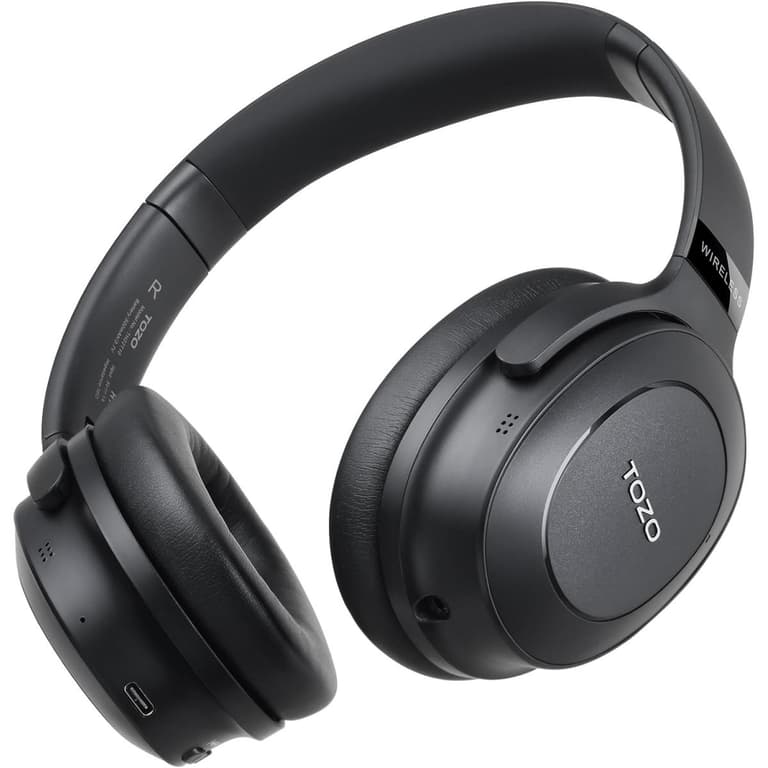 TOZO H10 Hybrid Active Noise Cancelling Wireless Over Ear Bluetooth Headphones 40H Playtime Hi-Res Audio Custom EQ via App Deep Bass Comfort Fit Ear Cups - Black